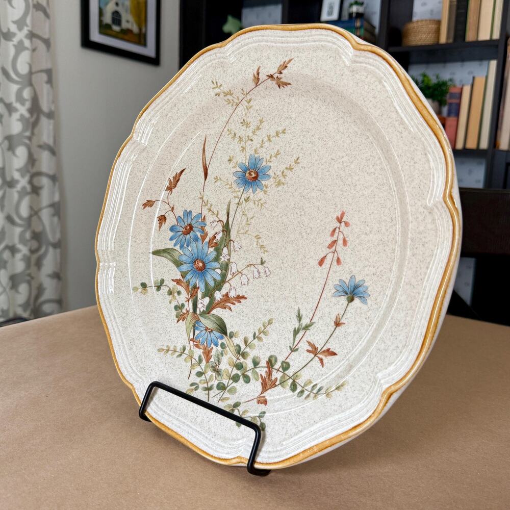Vintage Mikasa Blue Daisies Round Serving Platter 12”
